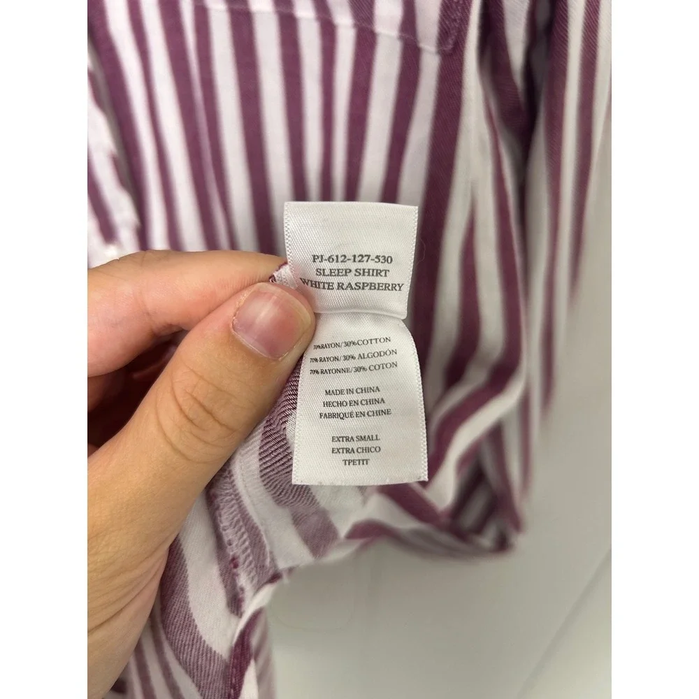 Rails Sleep Shirt Women XS White Raspberry Striped Button Up Long Sleeve PJ